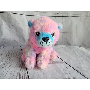 Gallerie Leopard Plush Stuffed Animal Rainbow Pink Blue Opal Eyes 6in